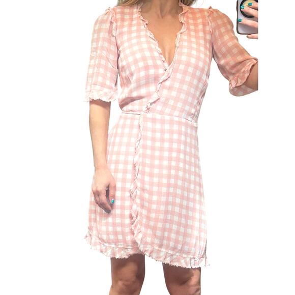 Reformation Dresses & Skirts - RARE Archival Reformation Surplus Baby Pink Gingham Wrap Dress XS